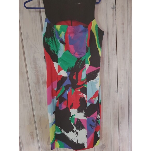 Black Halo Colorful Abstract Chest Cut Out Sheath Dress Size 4 - Picture 2 of 4